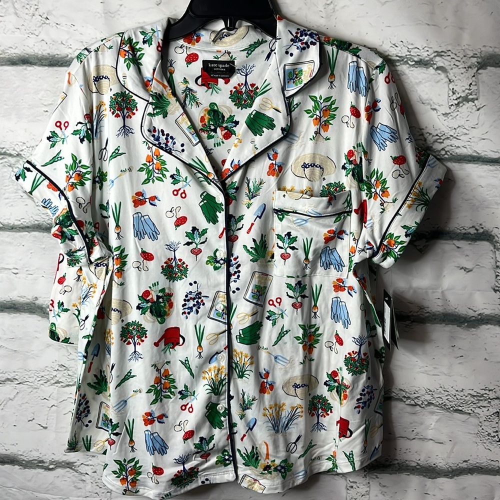 Kate Spade Two Piece Top and Short Gardening Pajama Set NWT - Picture 2 of 4